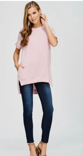 Short-sleeve french high low crewneck tunic