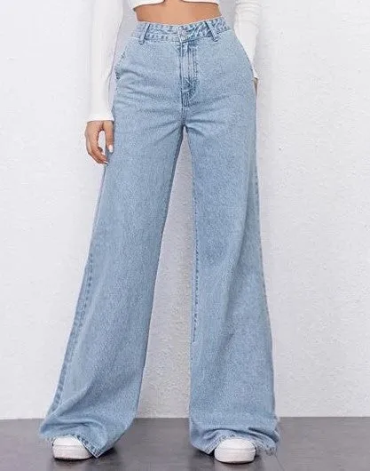 Sky Blue Fall Wide Leg High Rise Jeans