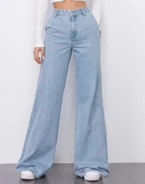 Sky Blue Fall Wide Leg High Rise Jeans