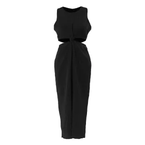 Sleeveless Minimalist Dresses For Women Round Neck Hihg Waist Hollow Out Sheath Dress Female Fashion Style Clothes