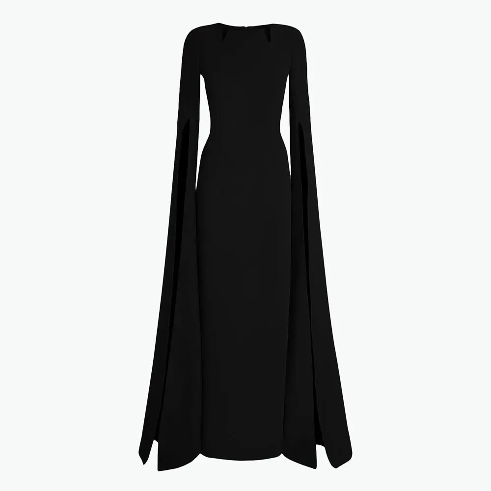 Solid Minimalist Slimming Dresses For Women Round Neck Cloak Sleeve High Waist Spliced Zipper Temperament Dress Female Style