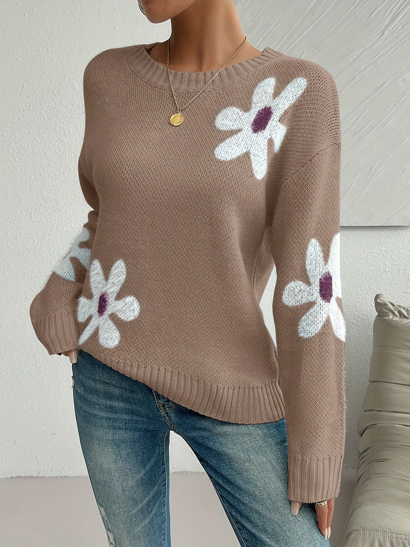 Sophie | Pullover mit Blumenmuster und Drop-Shoulder-Ärmeln