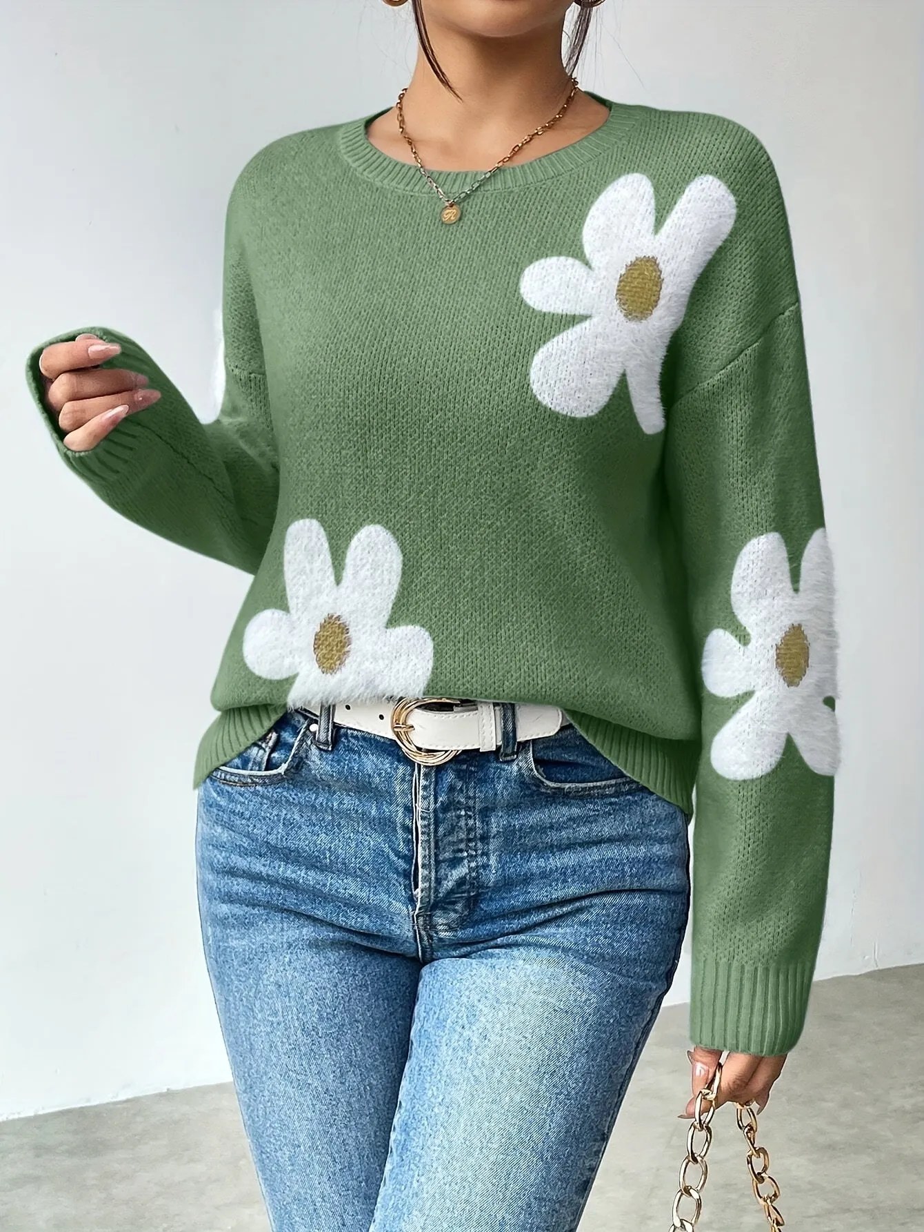 Sophie | Pullover mit Blumenmuster und Drop-Shoulder-Ärmeln