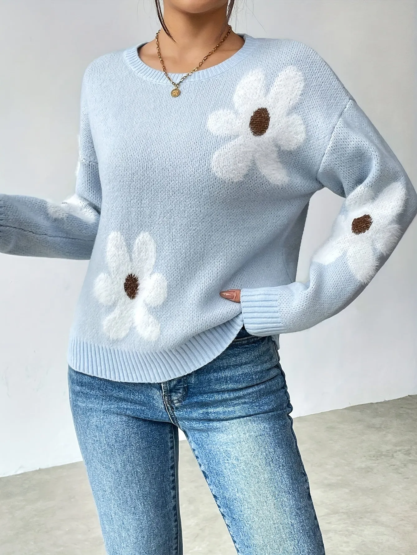 Sophie | Pullover mit Blumenmuster und Drop-Shoulder-Ärmeln