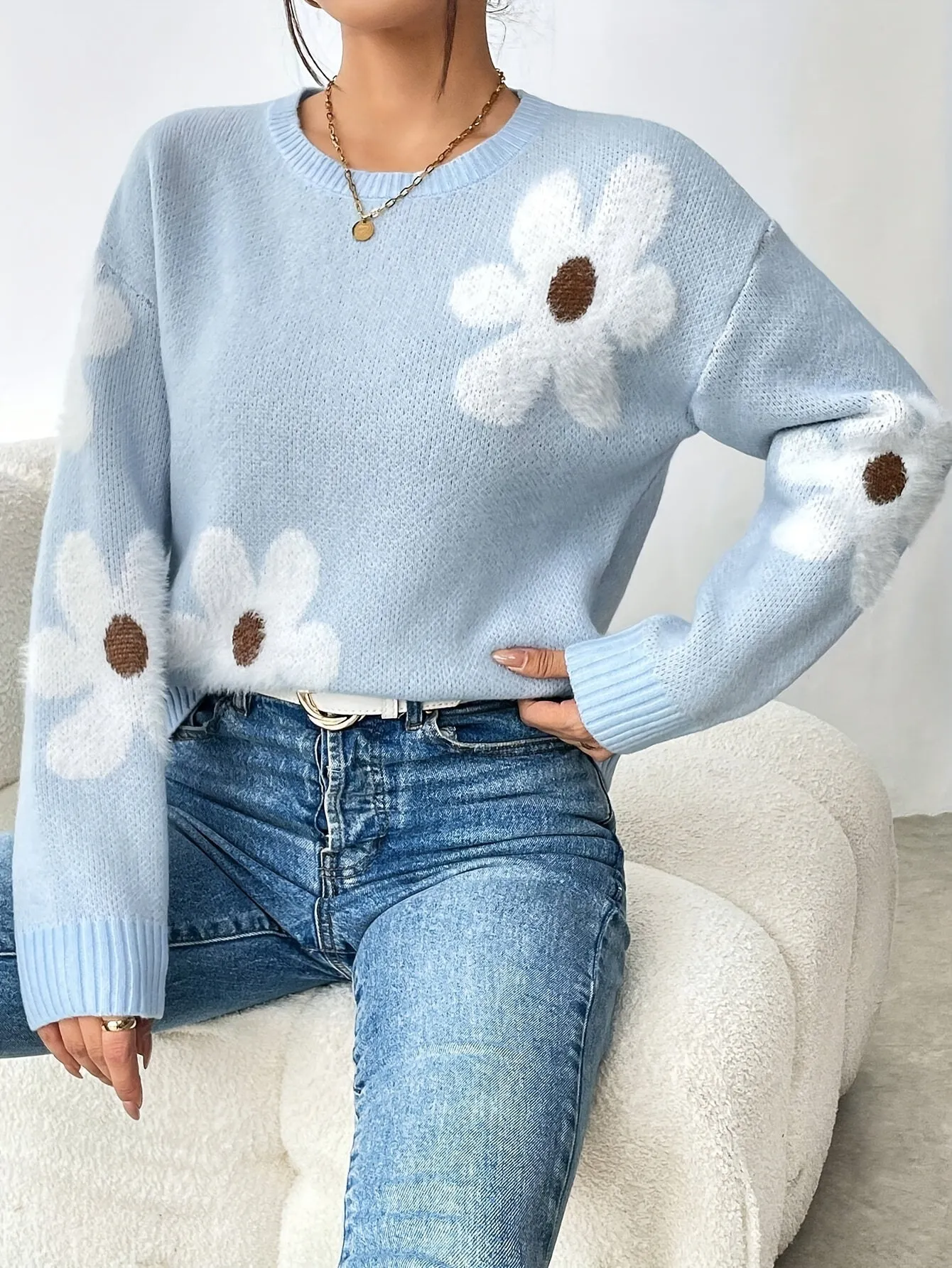 Sophie | Pullover mit Blumenmuster und Drop-Shoulder-Ärmeln