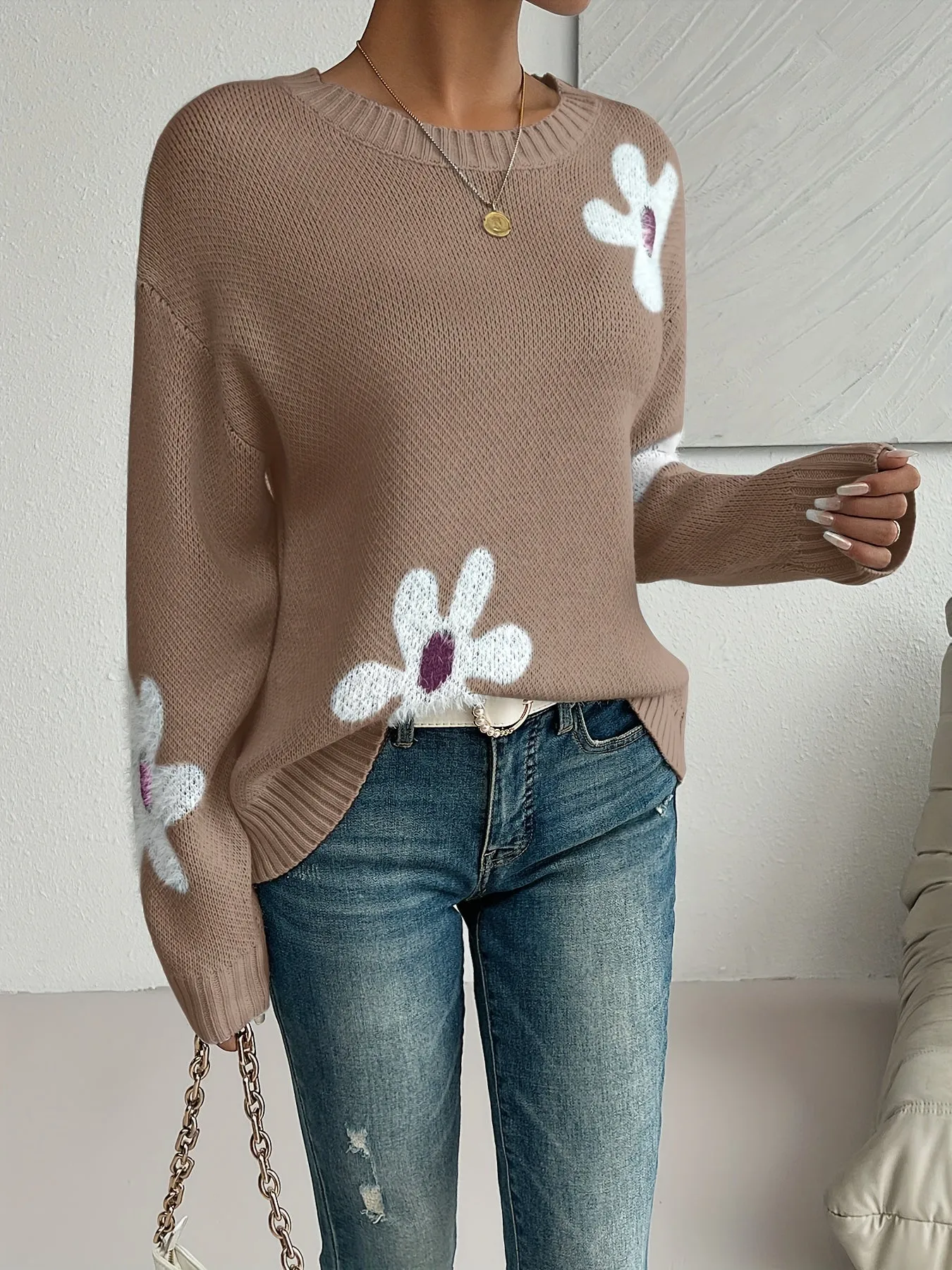 Sophie | Pullover mit Blumenmuster und Drop-Shoulder-Ärmeln