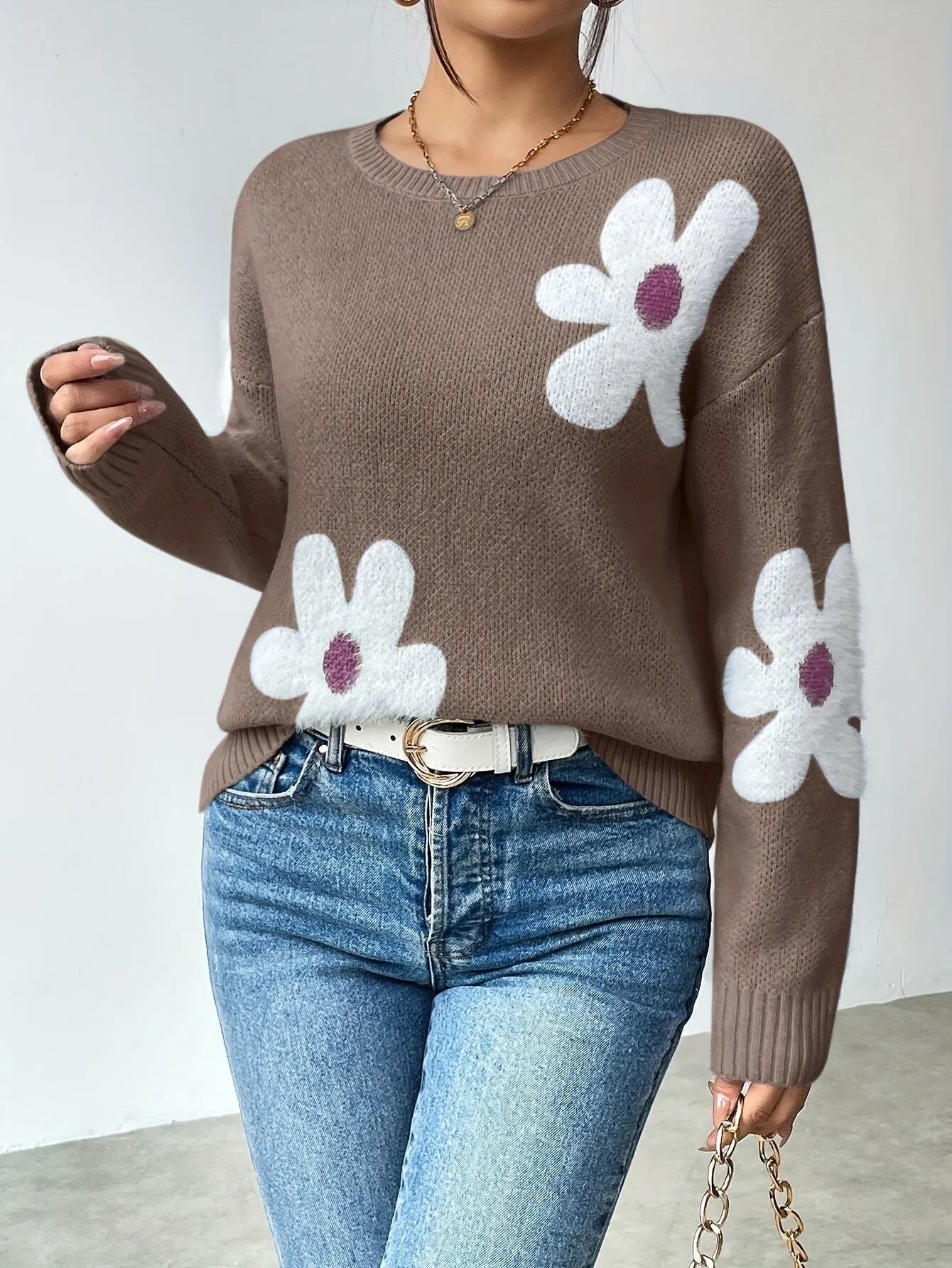 Sophie | Pullover mit Blumenmuster und Drop-Shoulder-Ärmeln