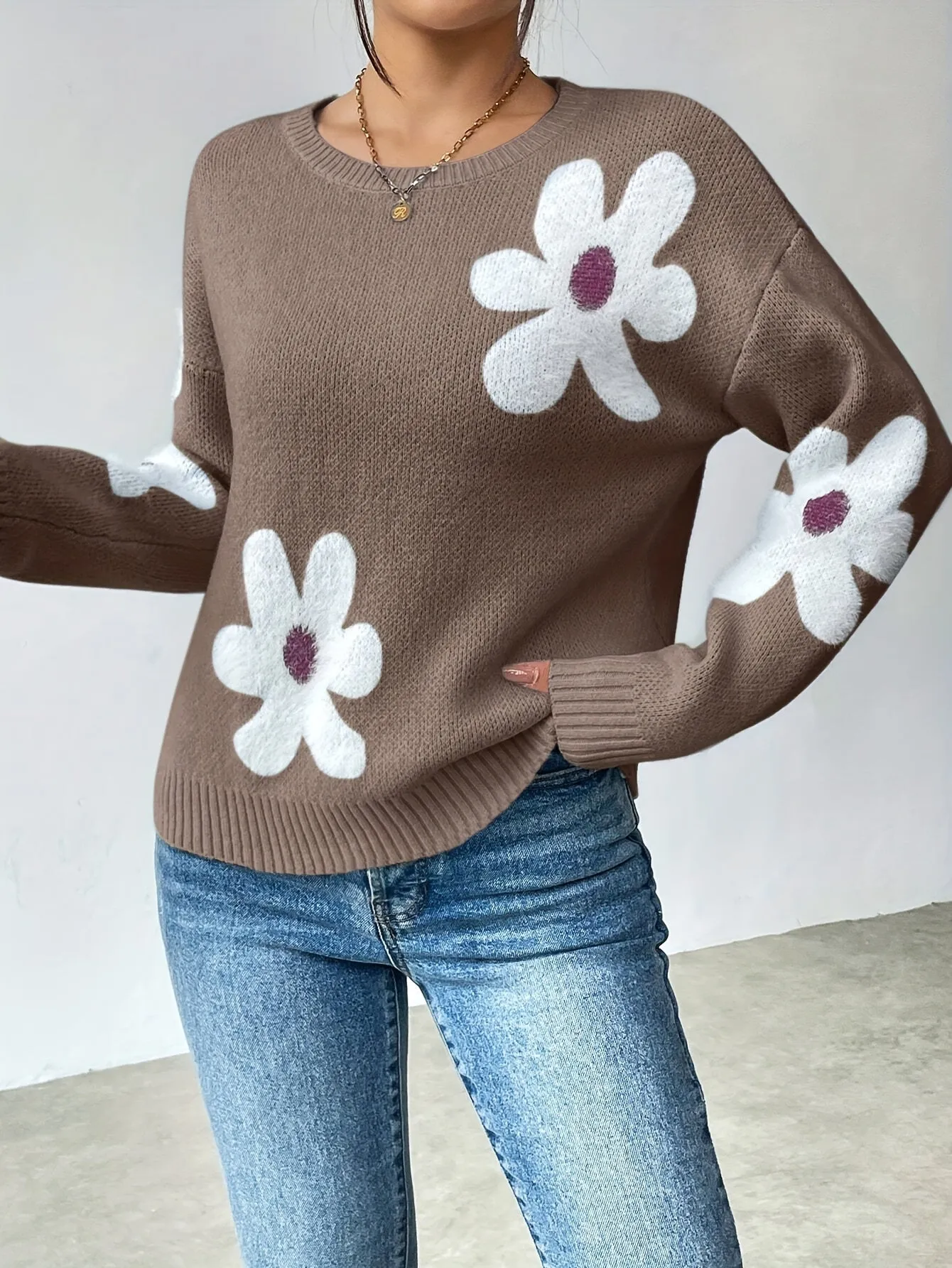 Sophie | Pullover mit Blumenmuster und Drop-Shoulder-Ärmeln