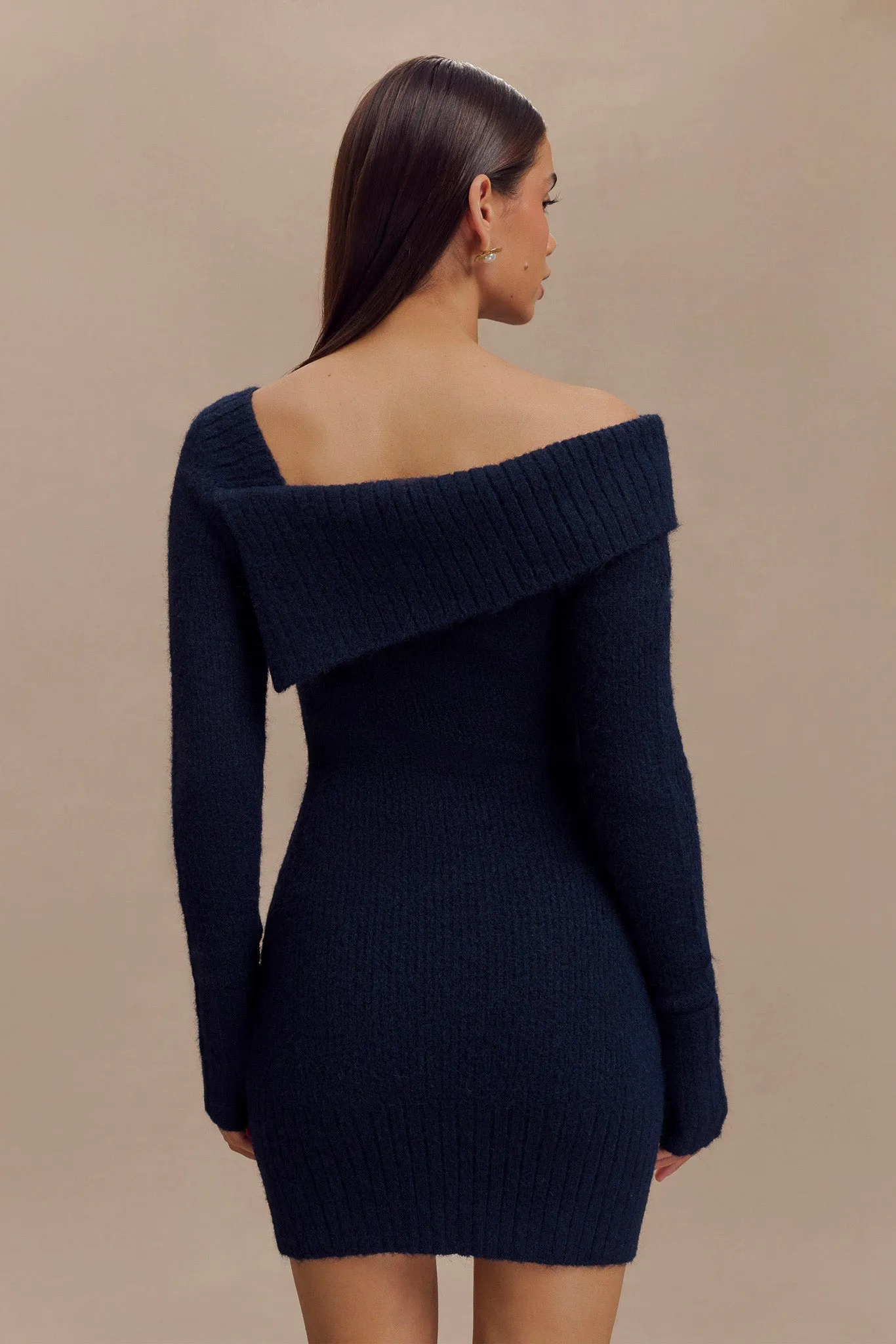 Stephanie Asymmetric Knit Mini Dress - Dark Navy