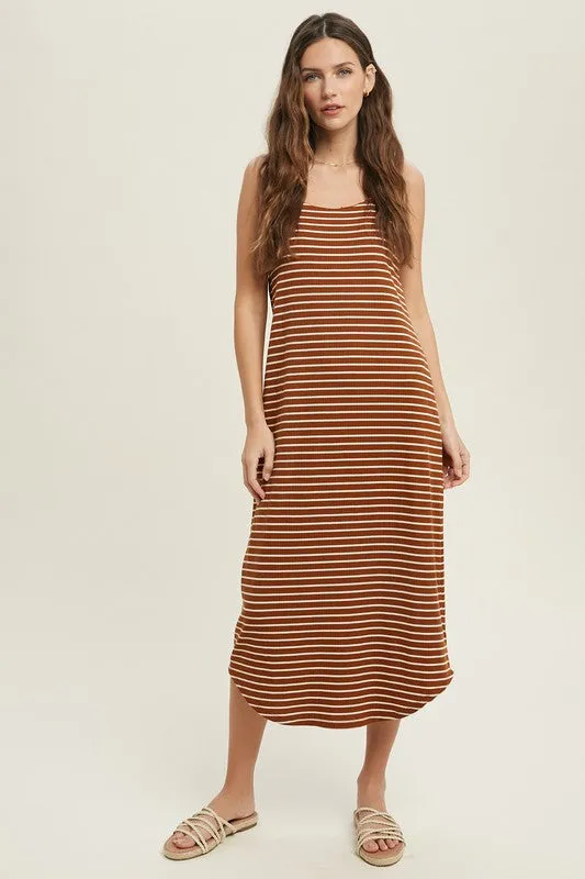 STRIPE RIBBED MIDI DRESS