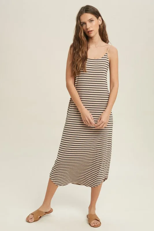 STRIPE RIBBED MIDI DRESS