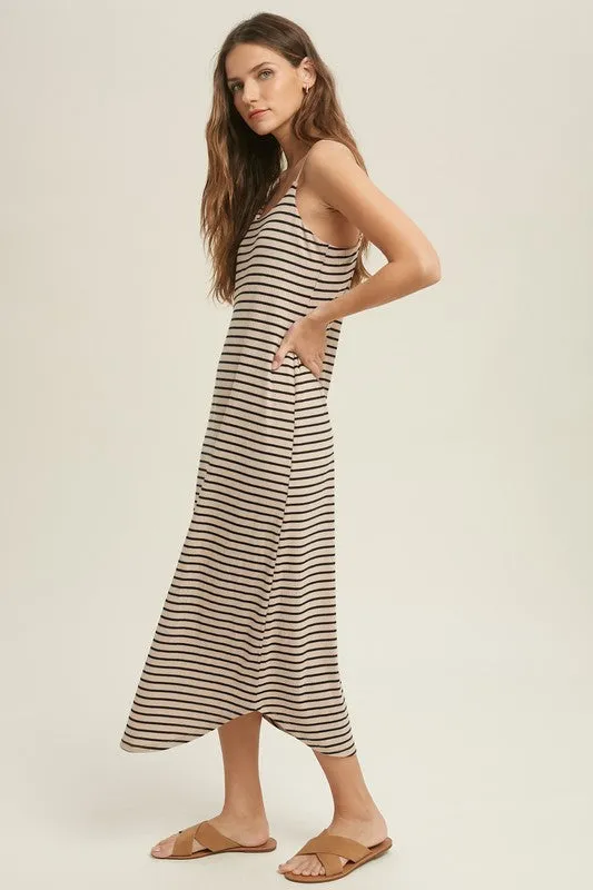 STRIPE RIBBED MIDI DRESS