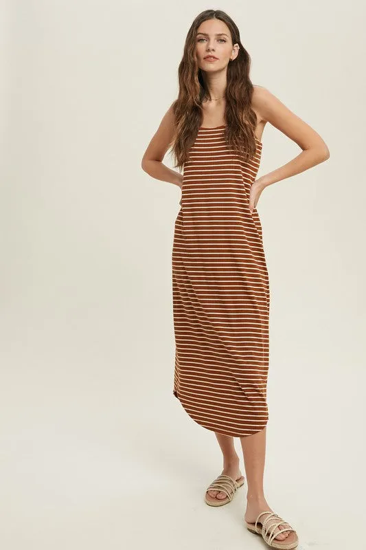 STRIPE RIBBED MIDI DRESS