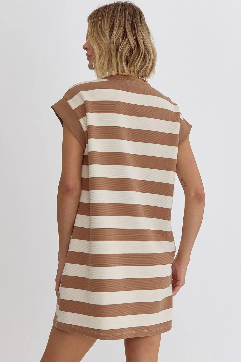 Stripe Sleeveless Mini Dress W/Pockets