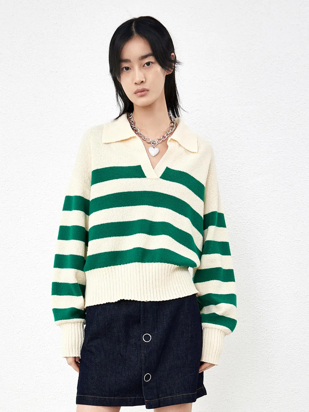 Striped POLO Knit Top