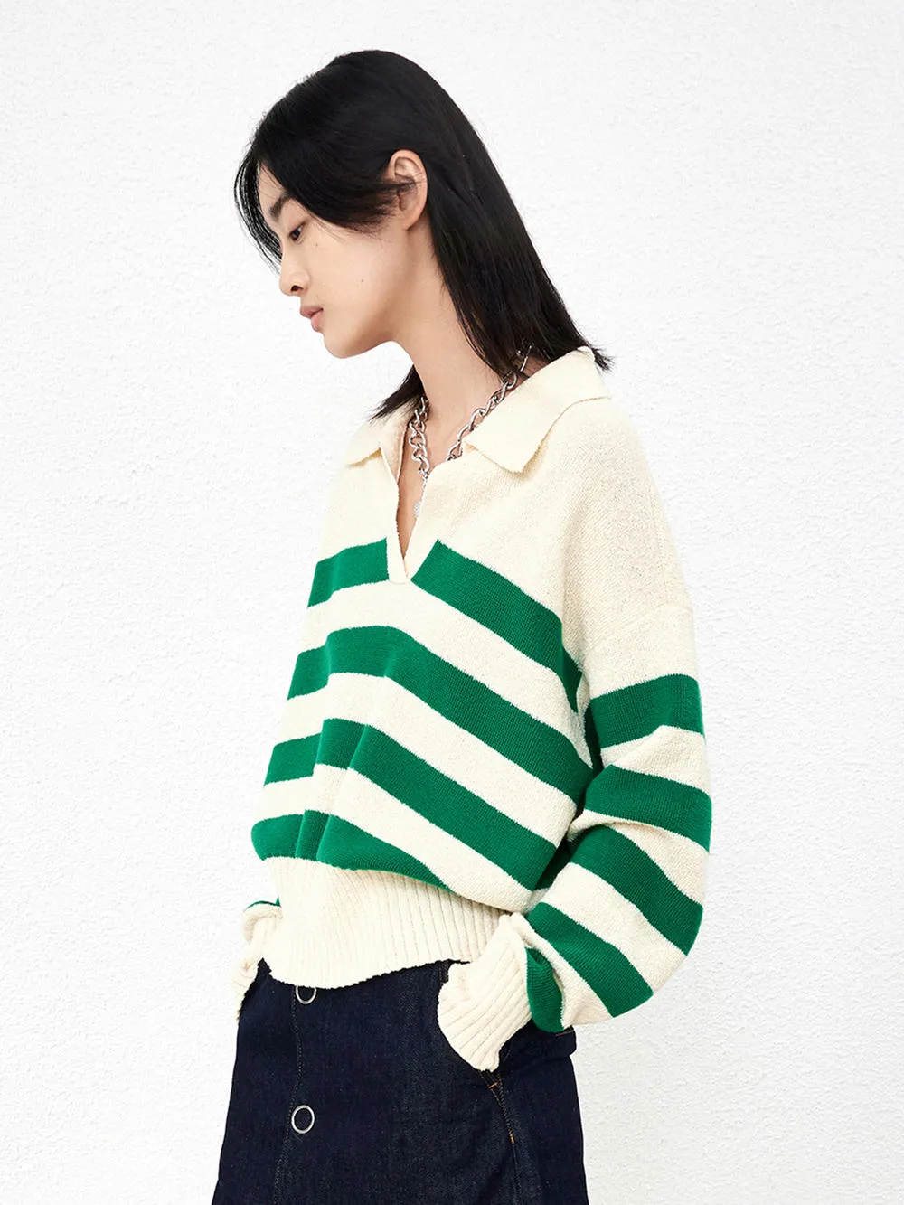 Striped POLO Knit Top