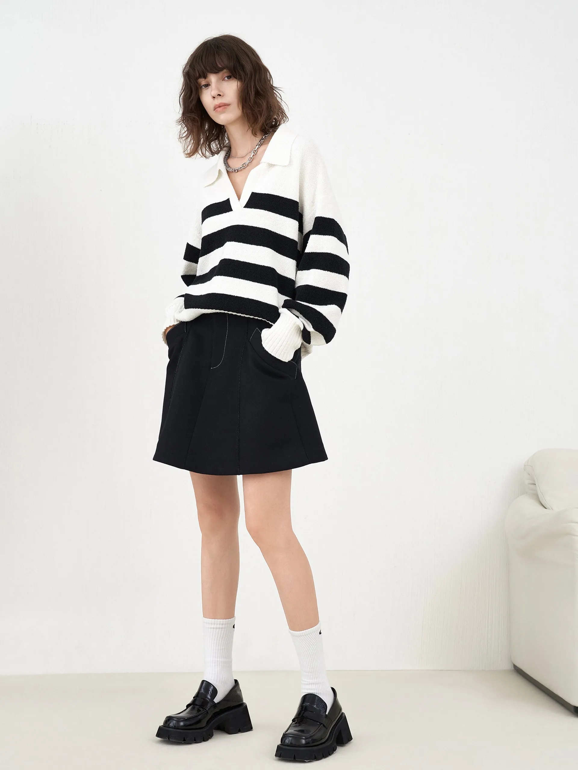 Striped POLO Knit Top