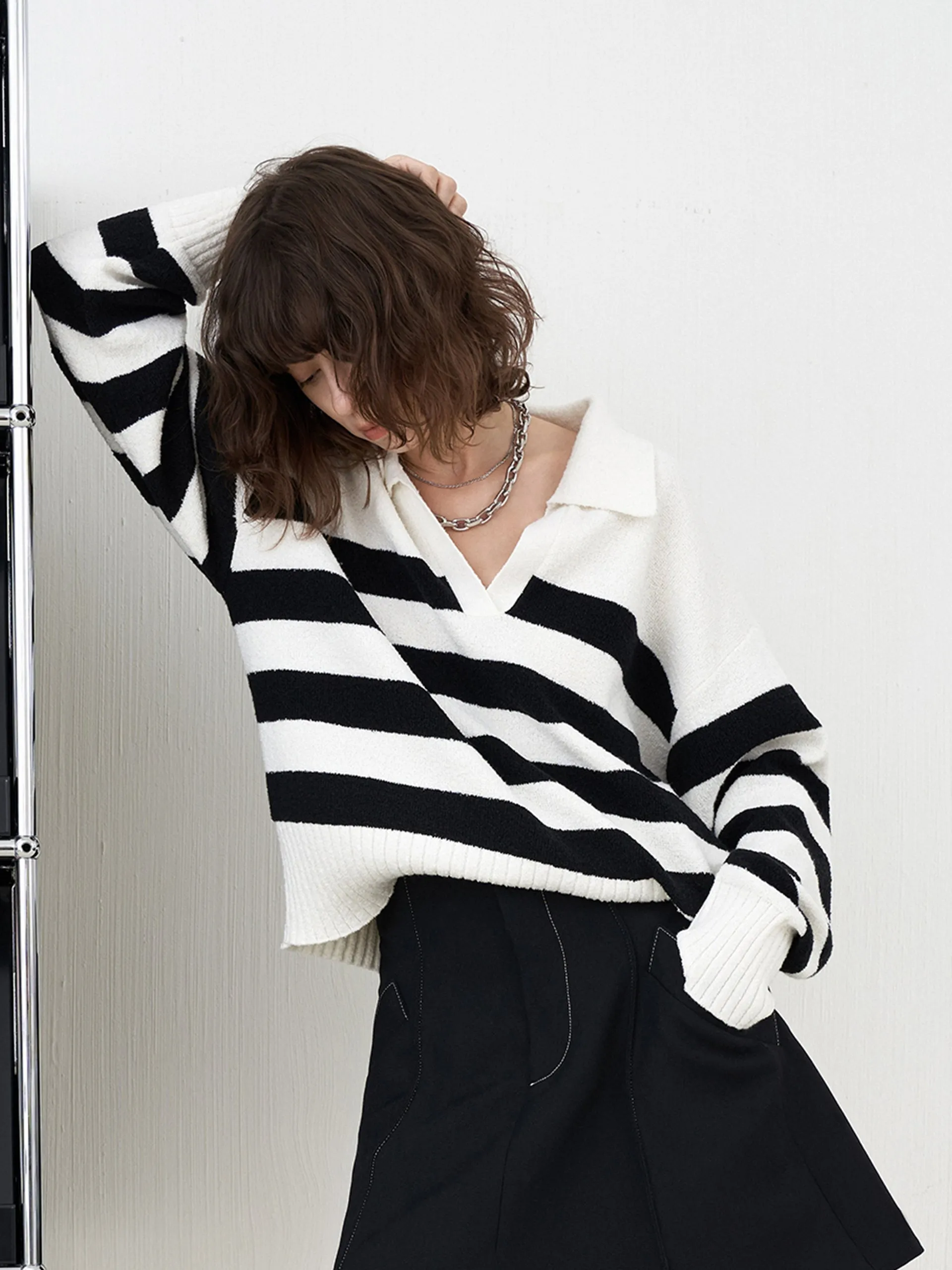 Striped POLO Knit Top