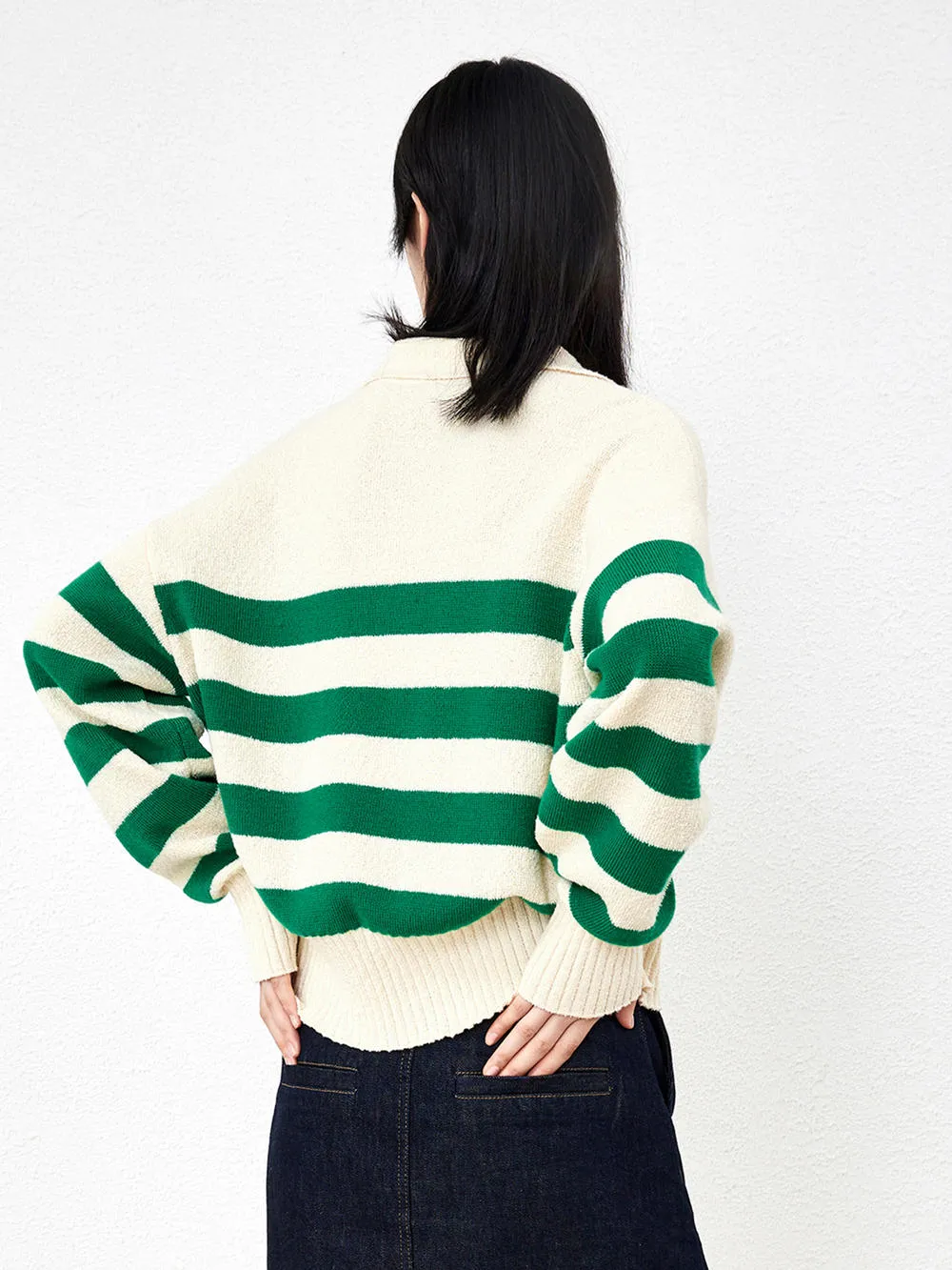 Striped POLO Knit Top