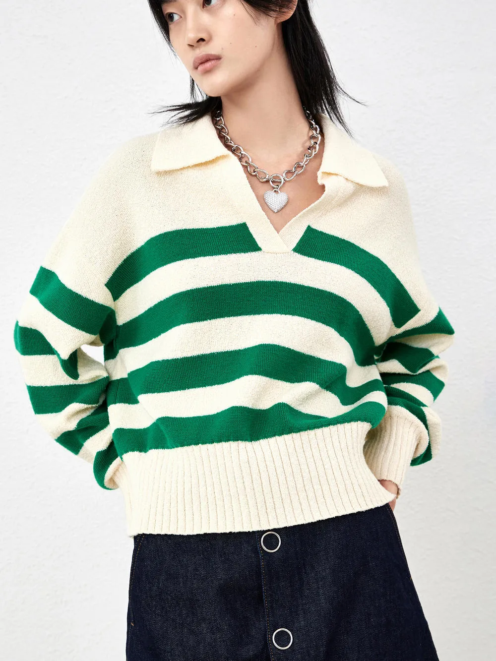 Striped POLO Knit Top