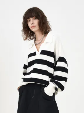 Striped POLO Knit Top