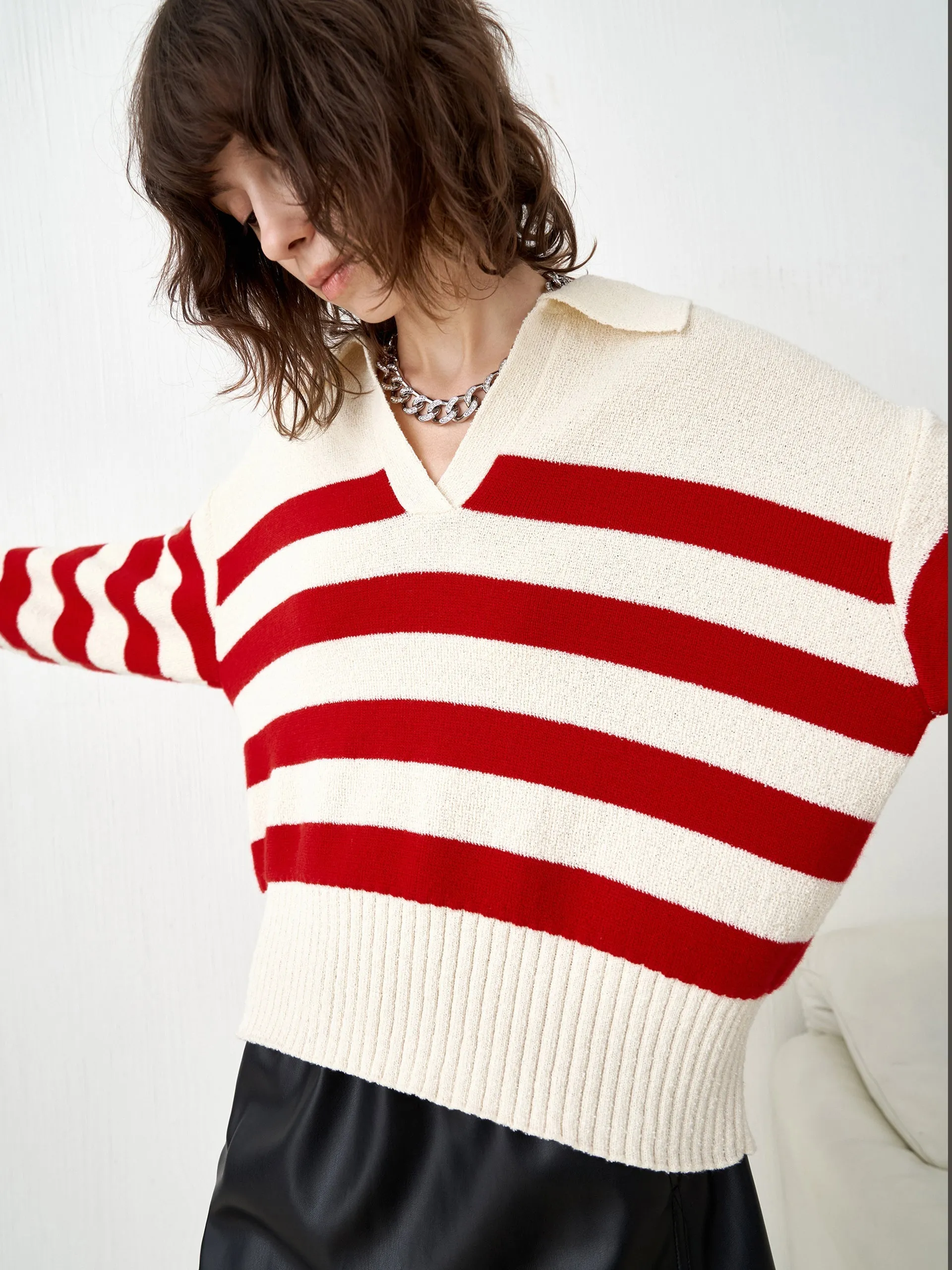 Striped POLO Knit Top