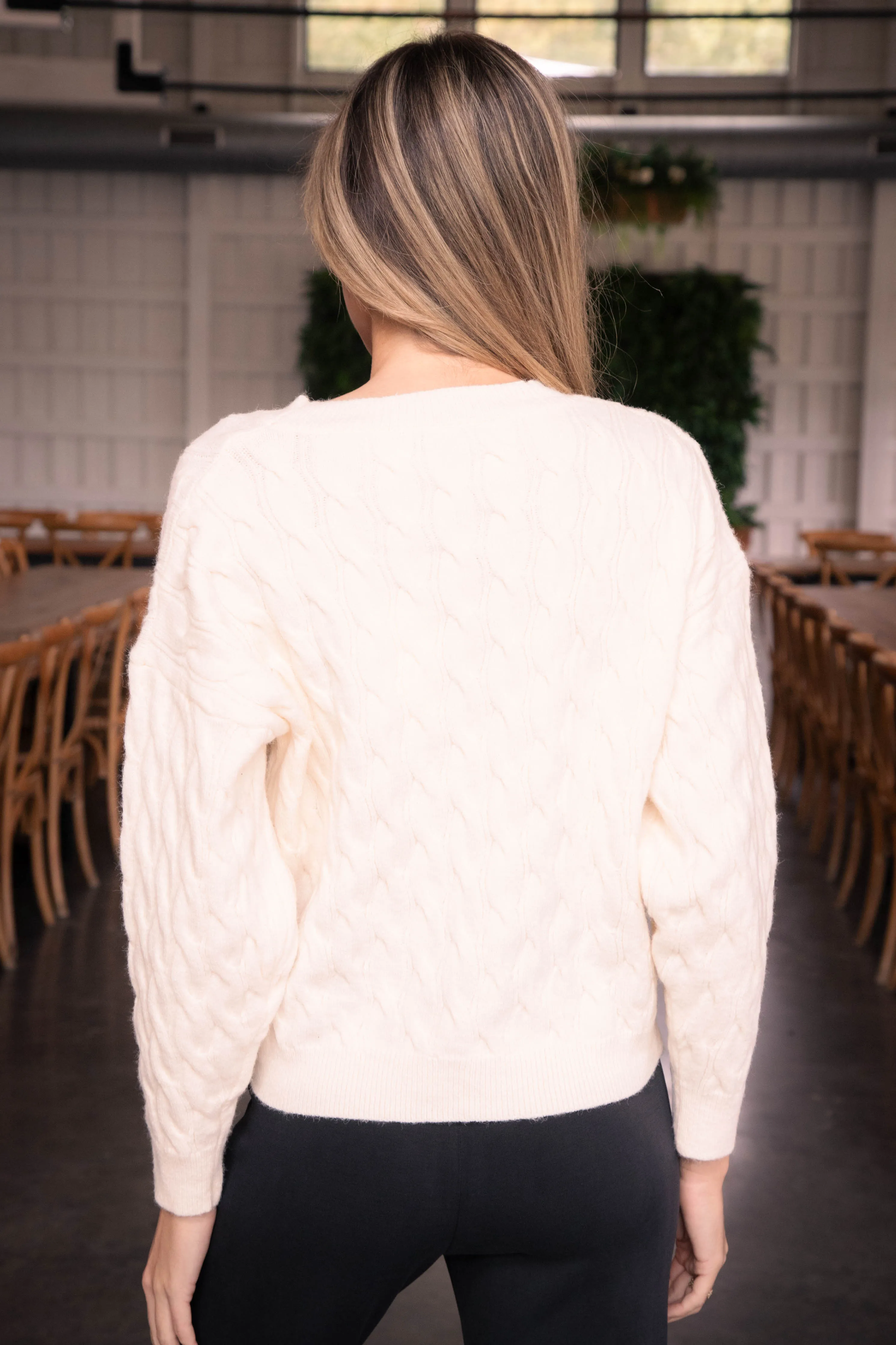 Stroll in the Park Raised Cable Sweater, Ivory | Sadie & Sage