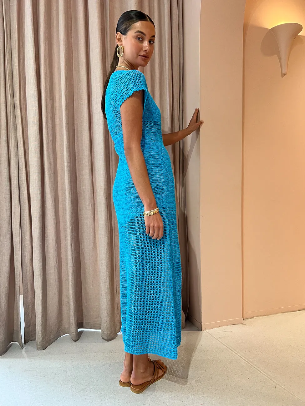 Suboo Chroma Crochet Midi Dress in Azure