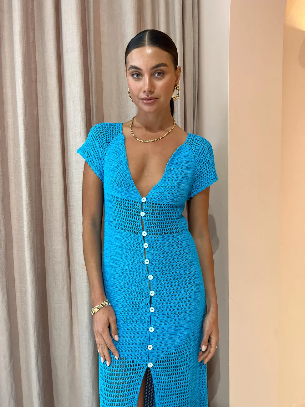 Suboo Chroma Crochet Midi Dress in Azure