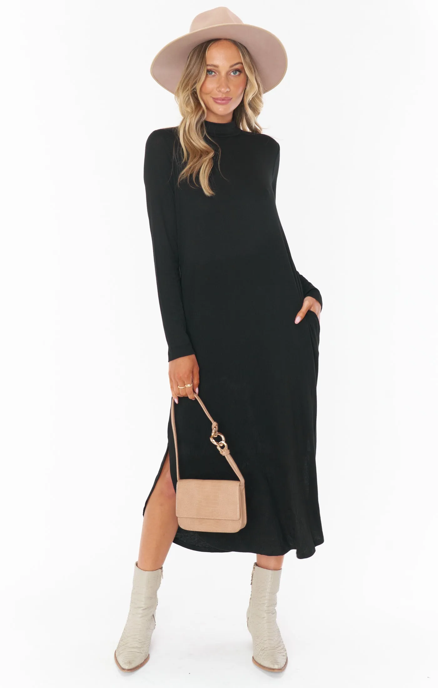 Sutton Midi Dress ~ Black Rib Knit