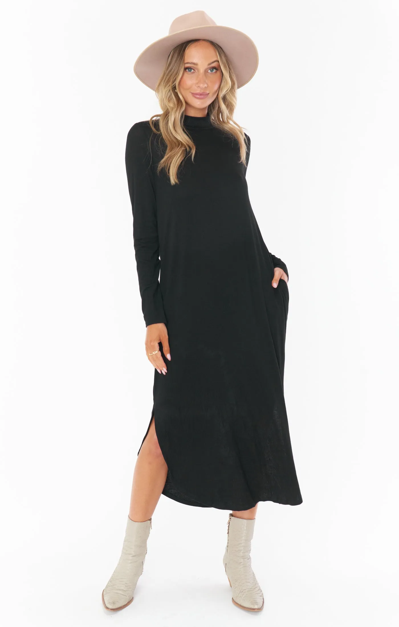 Sutton Midi Dress ~ Black Rib Knit