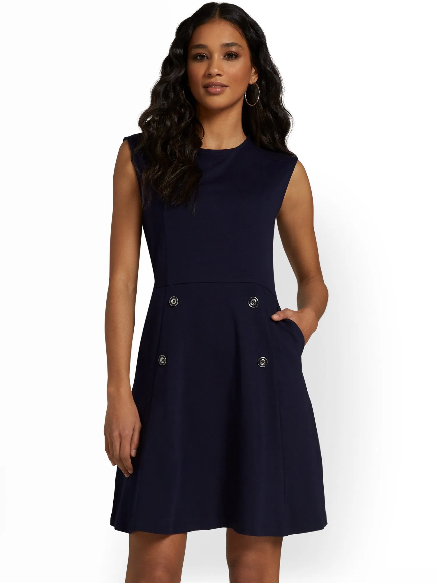 Tall Button-Front Flare Dress - City Knits