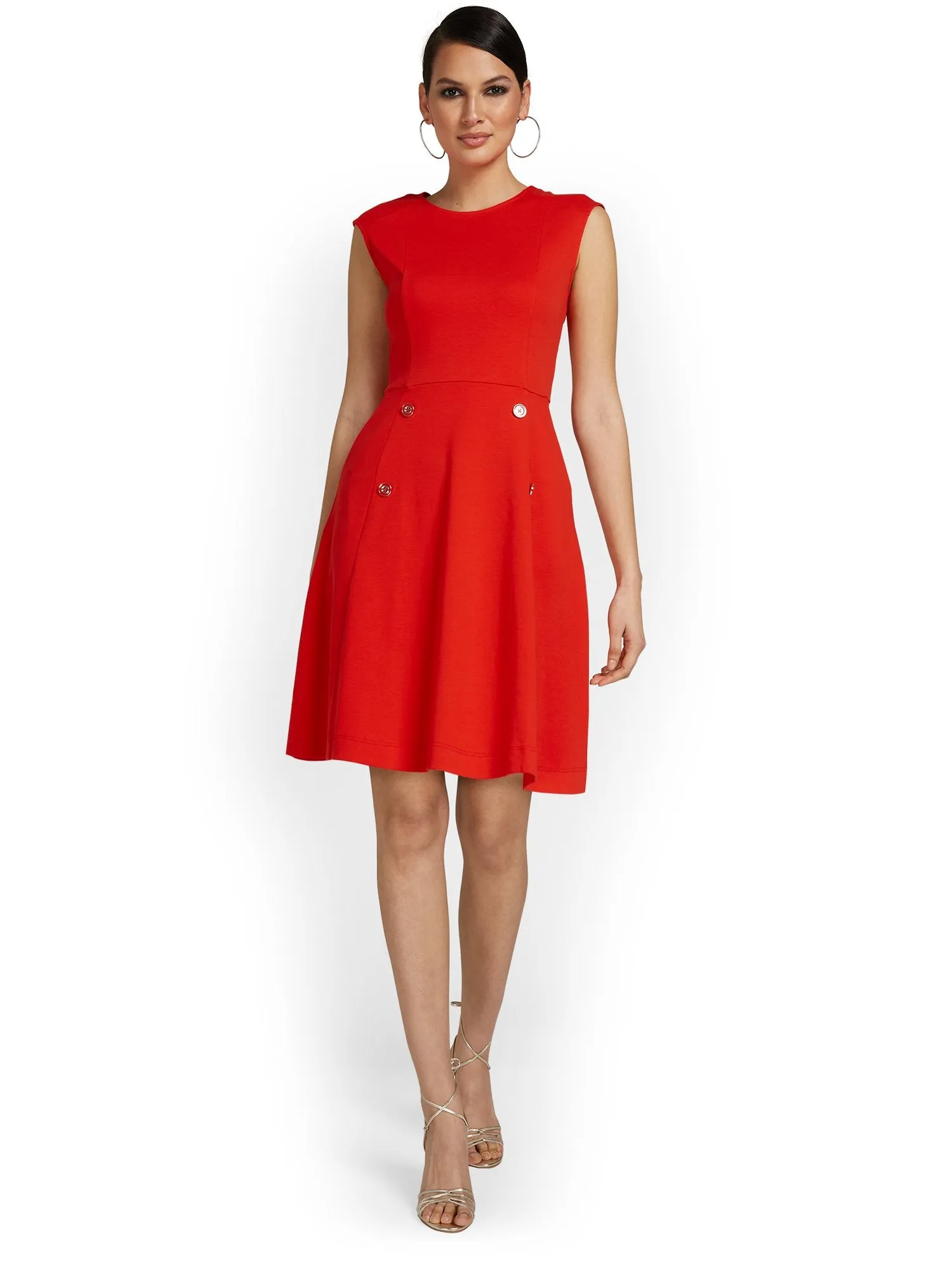 Tall Button-Front Flare Dress - City Knits