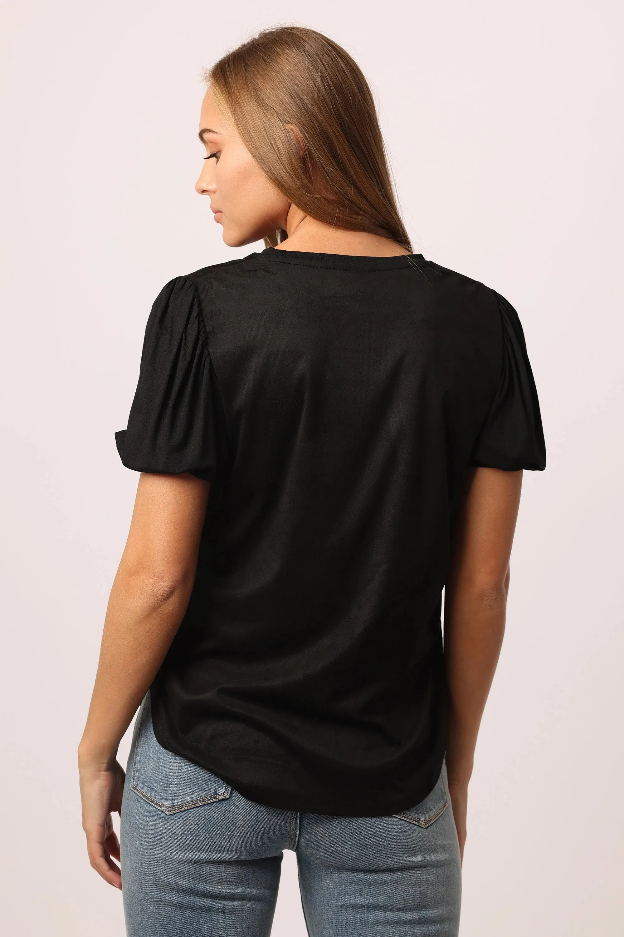 The Nisha Faux Suede Top in Black by Another Love