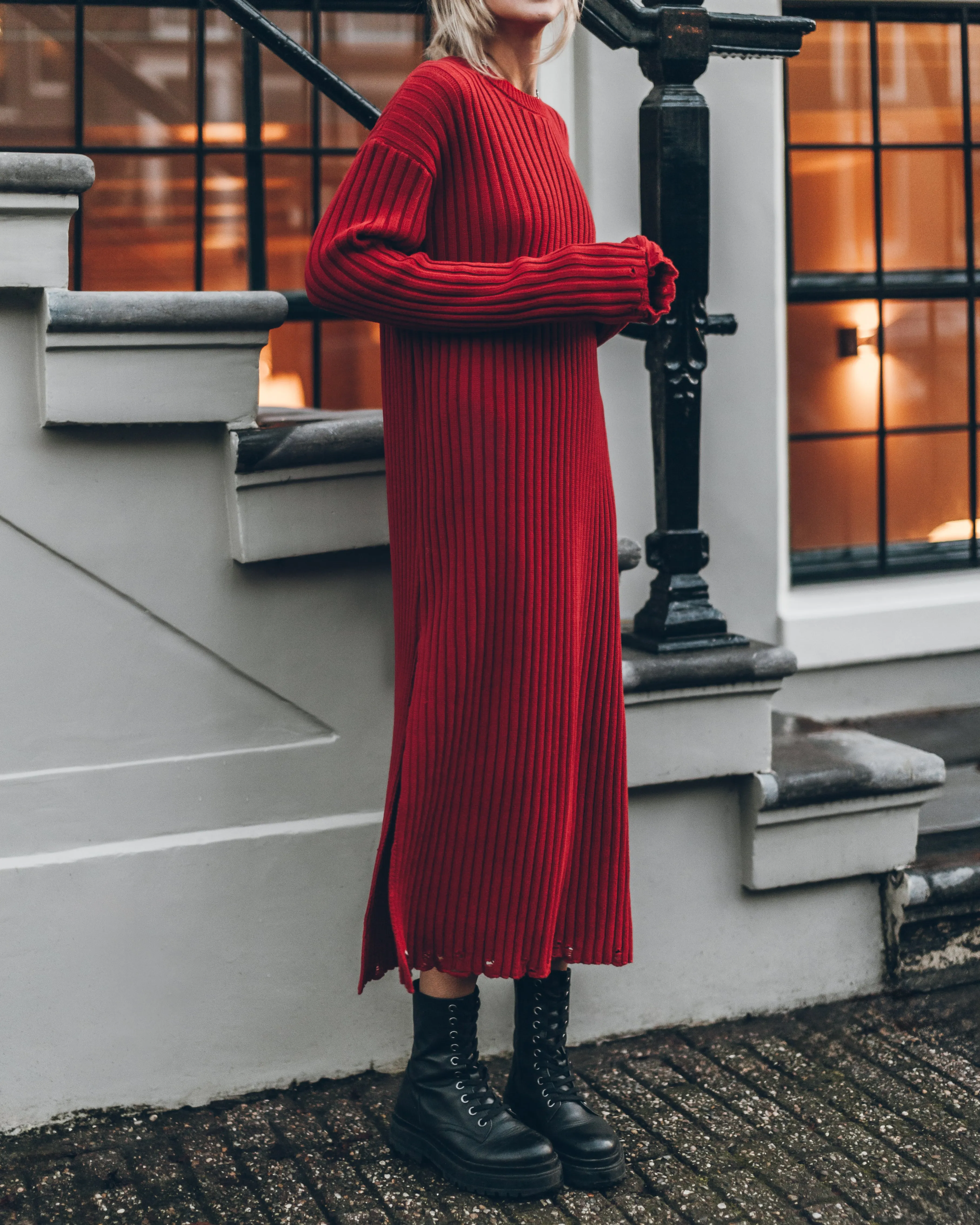 The Red Knit Longsleeve Dress