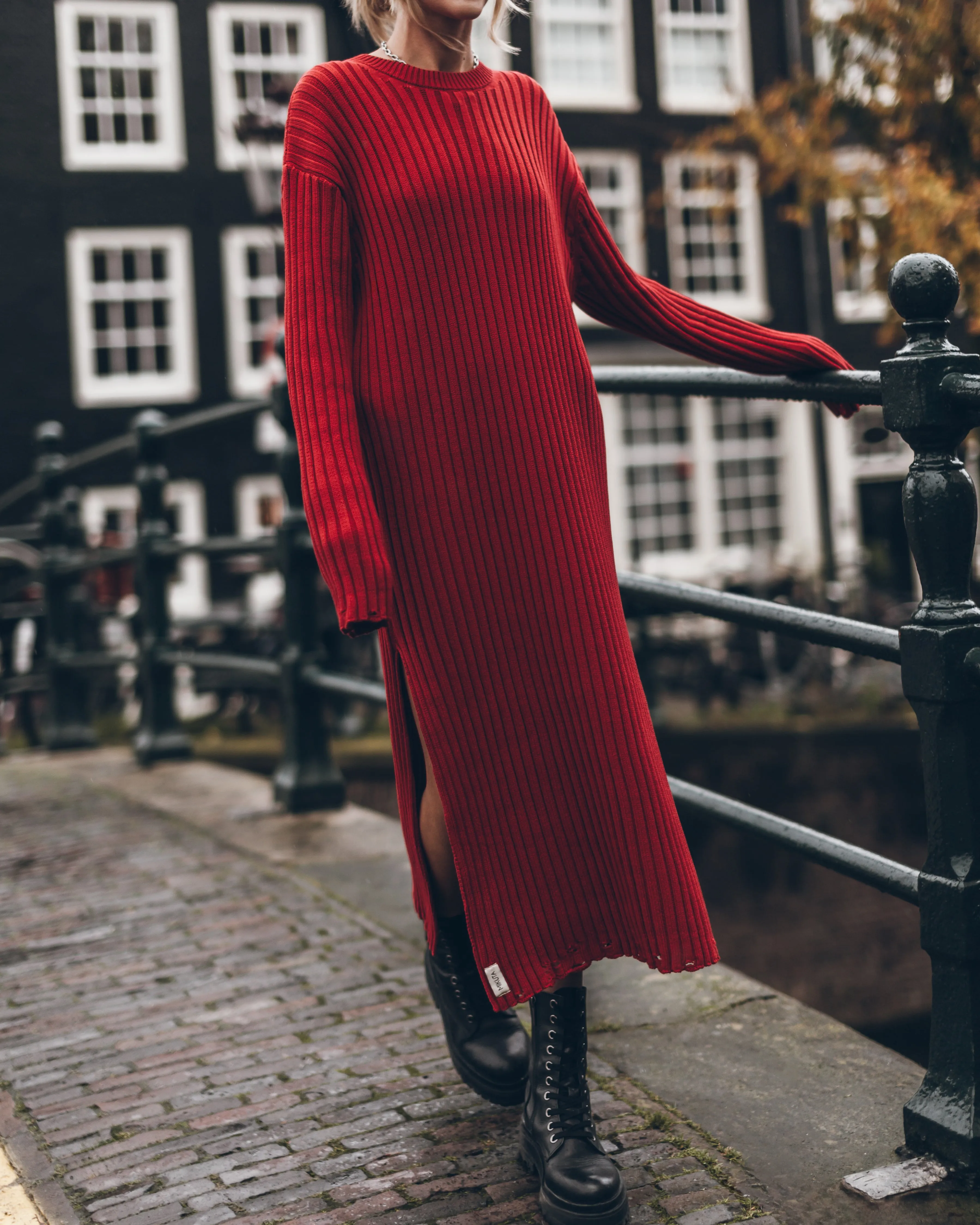 The Red Knit Longsleeve Dress