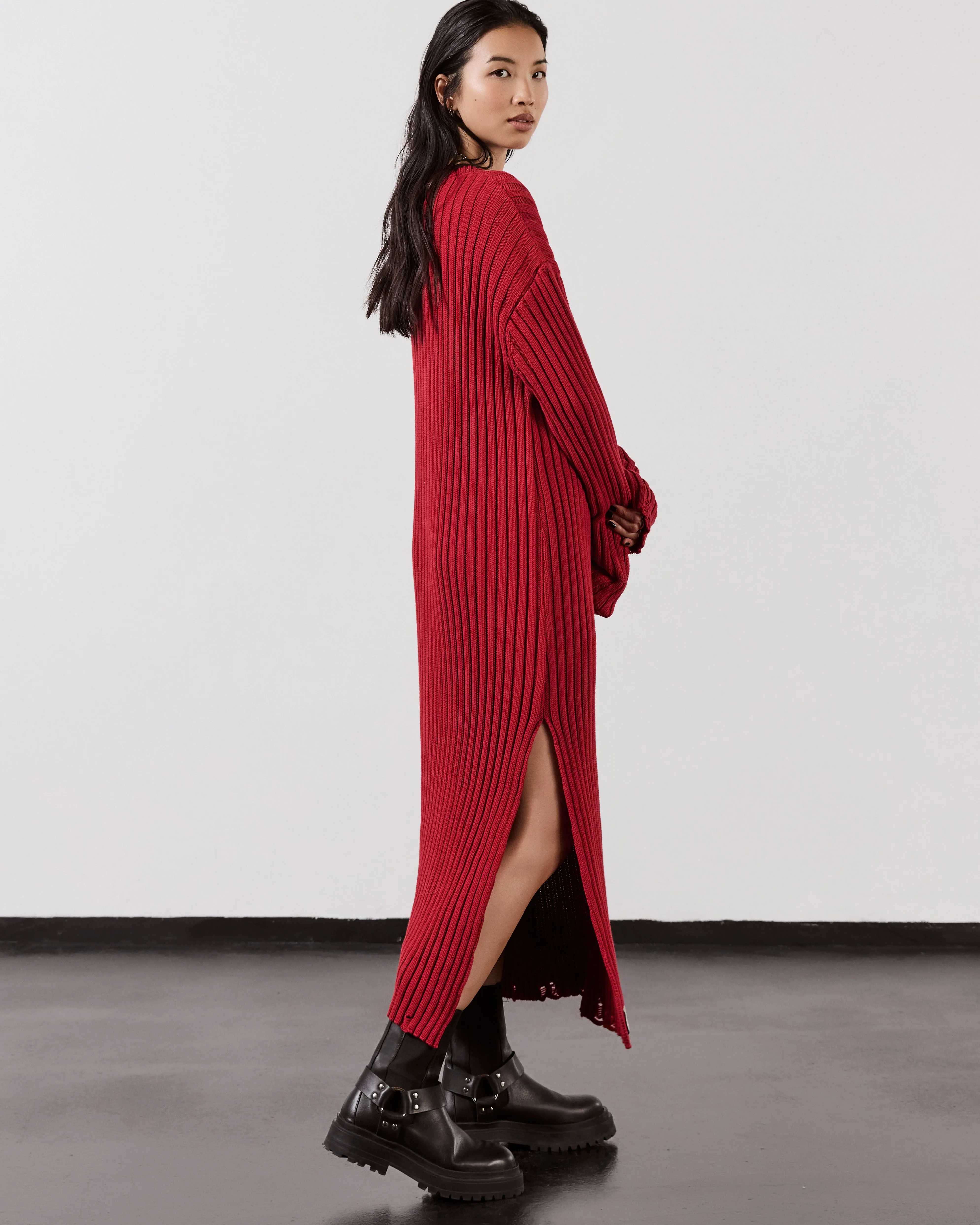 The Red Knit Longsleeve Dress