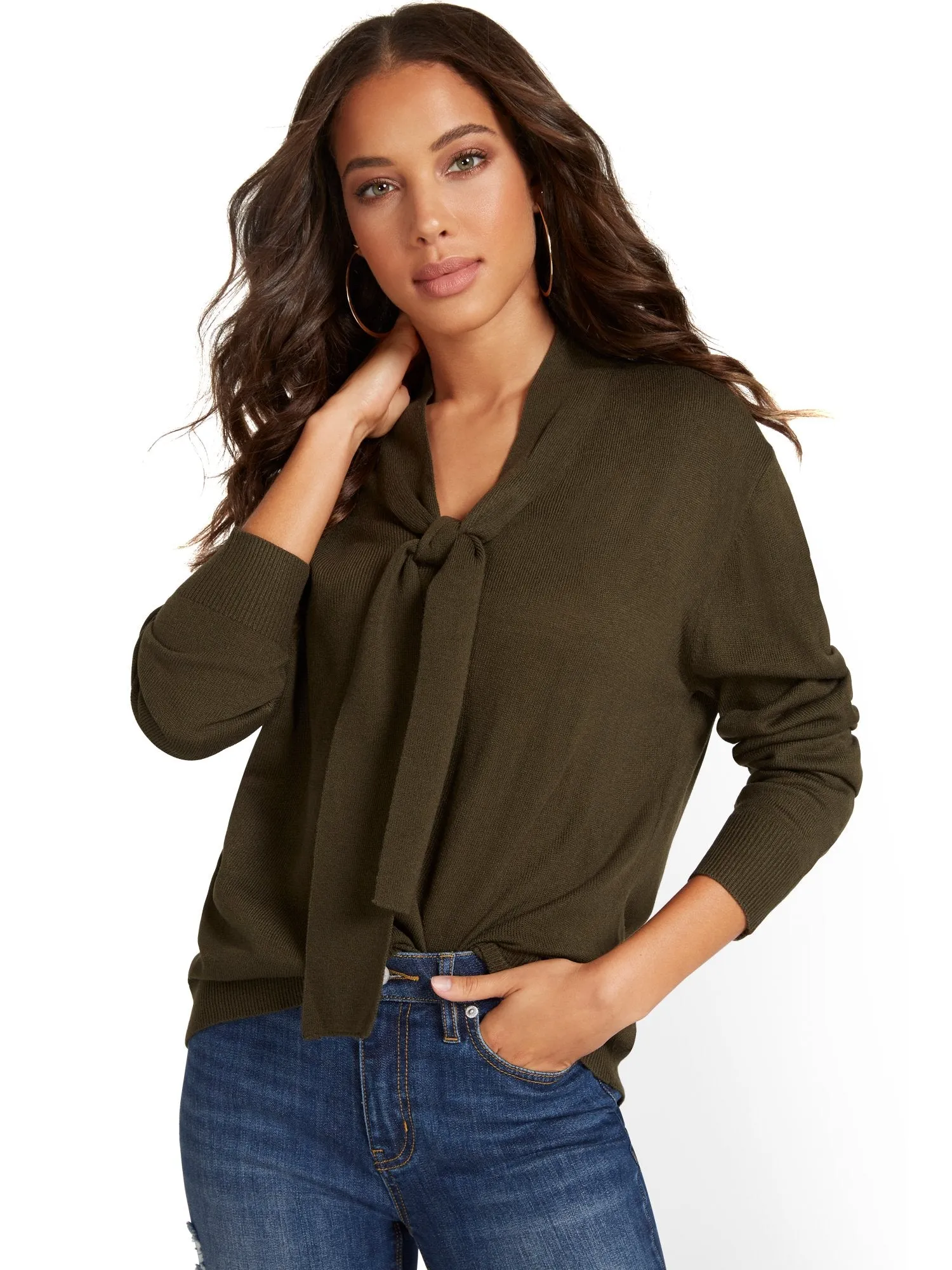 Tie-Front Pullover Sweater