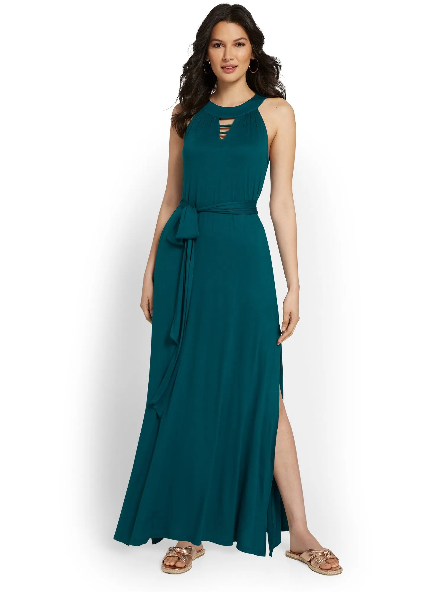 Tie-Waist Knit Maxi Dress