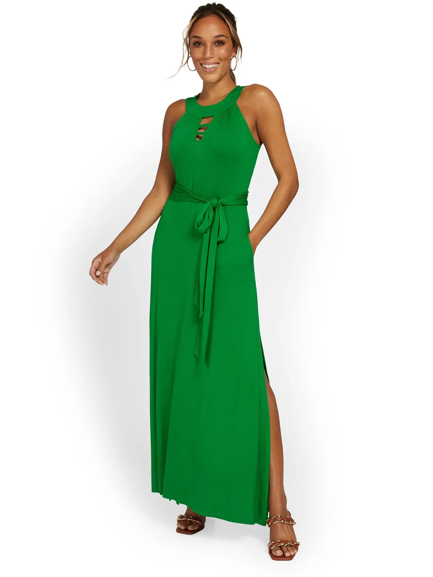 Tie-Waist Knit Maxi Dress