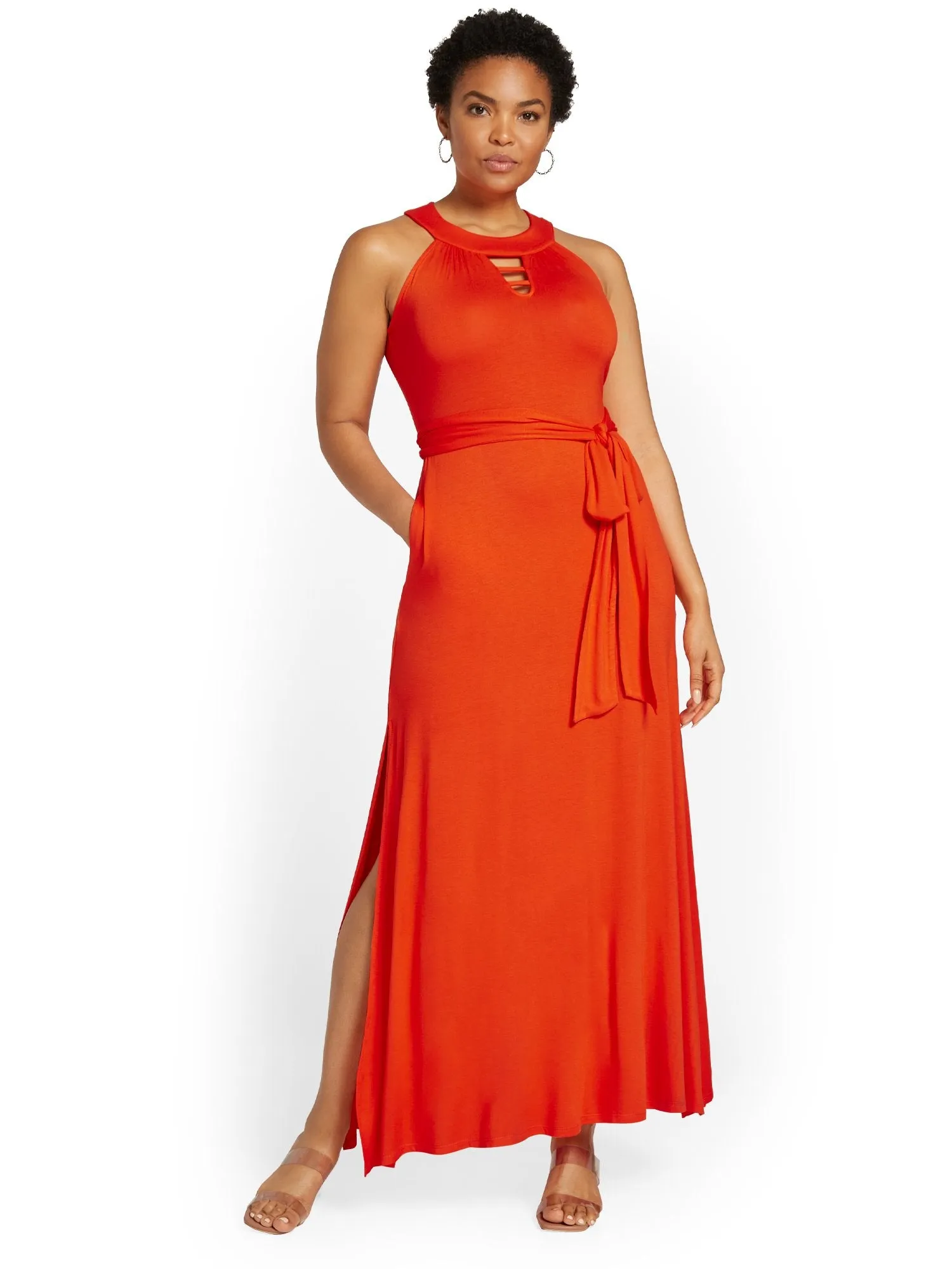 Tie-Waist Knit Maxi Dress