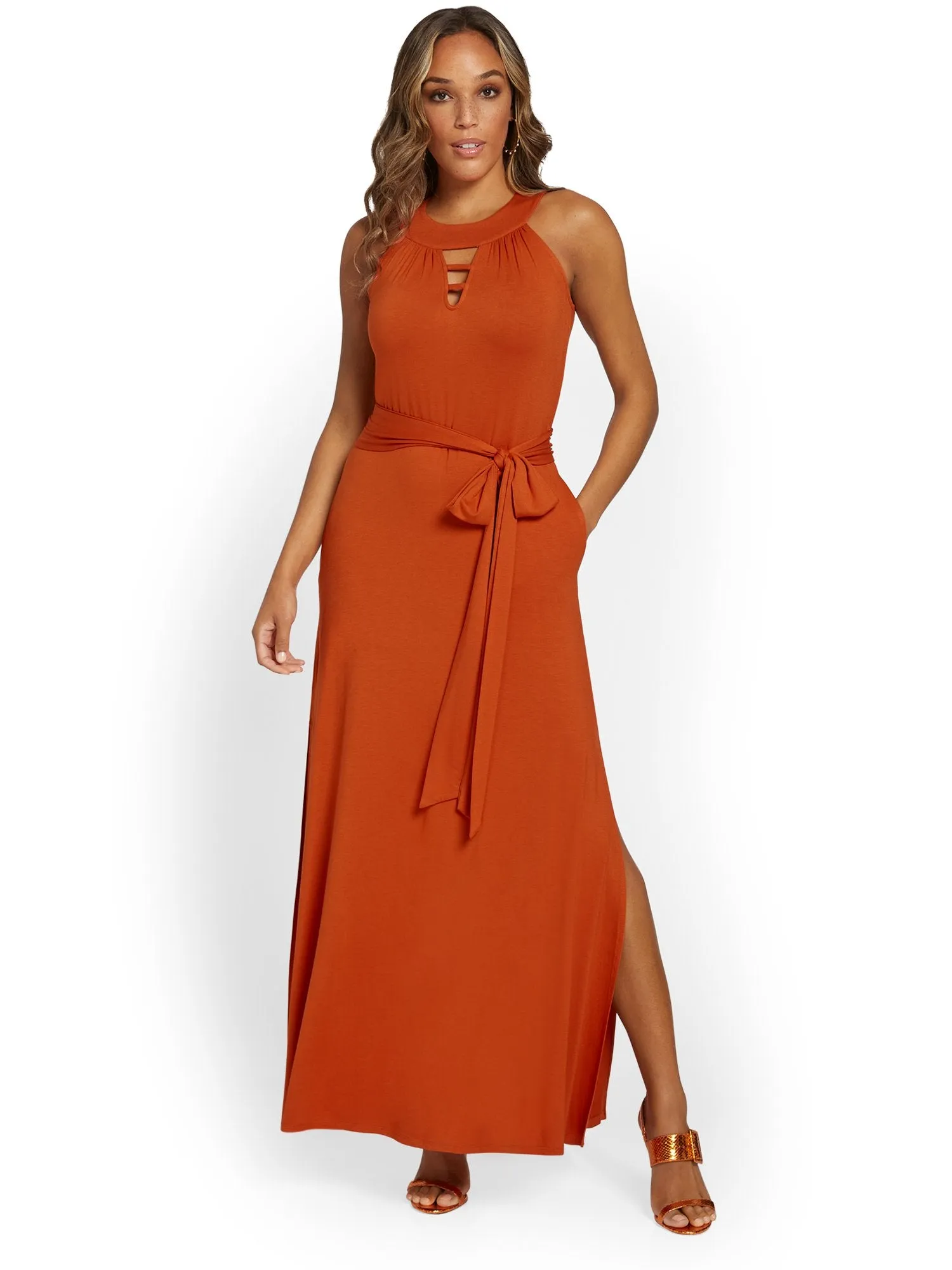 Tie-Waist Knit Maxi Dress