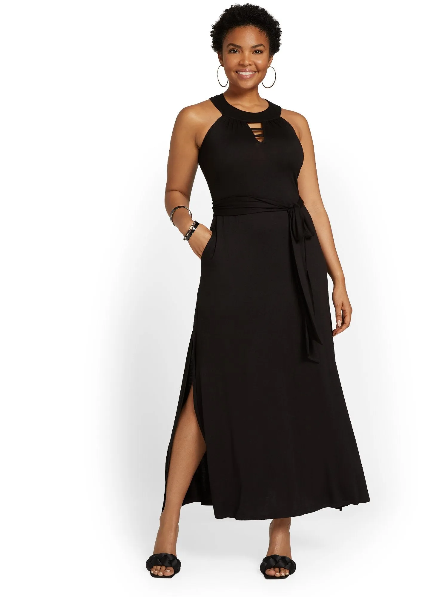 Tie-Waist Knit Maxi Dress