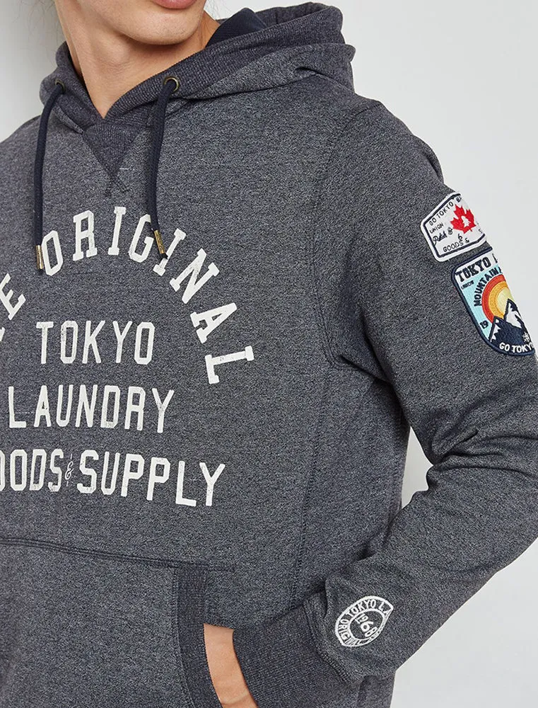 Timberfield Pullover Hoodie With Patches In Dark Navy - Tokyo Laundry