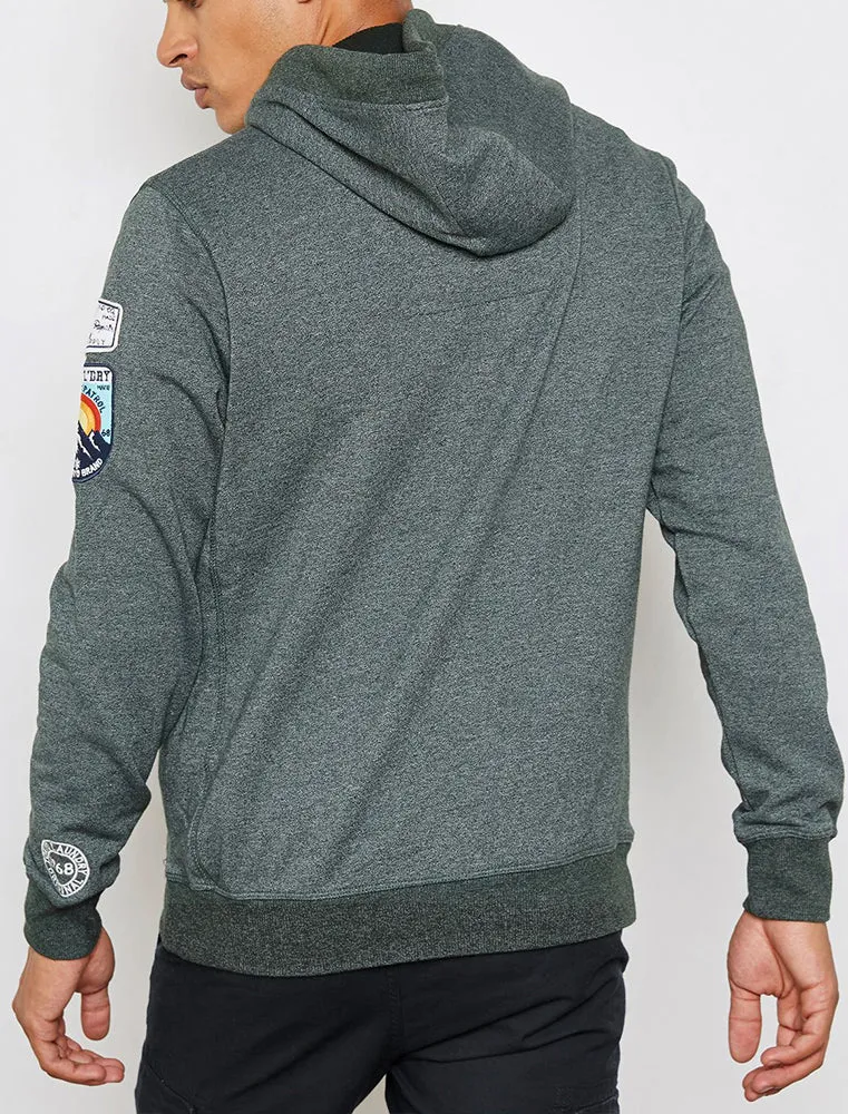 Timberfield Pullover Hoodie With Patches In Hunter Green - Tokyo Laundry