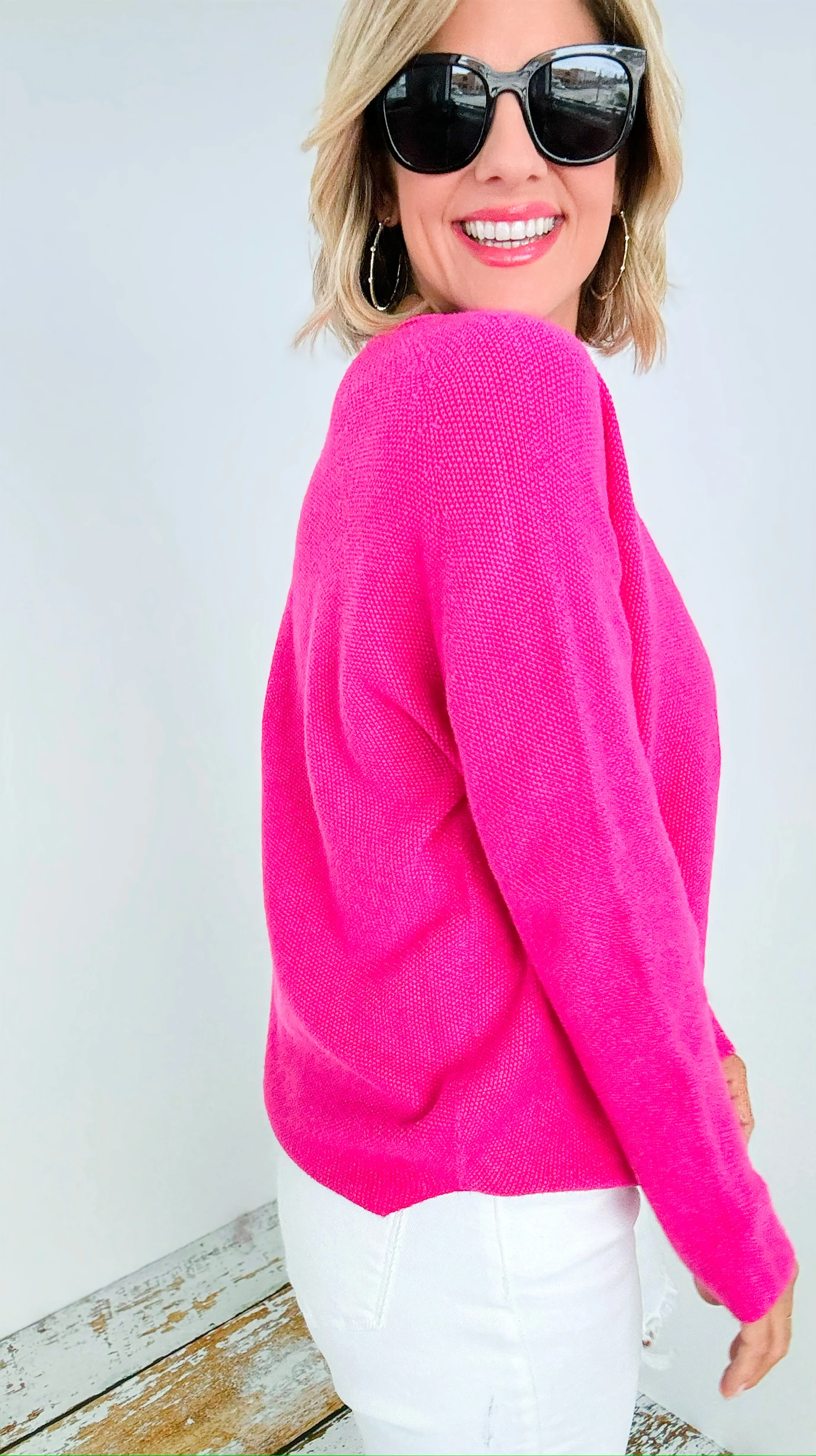 Timeless Comfort Italian Pullover- Fuchsia