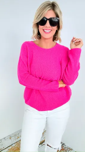 Timeless Comfort Italian Pullover- Fuchsia