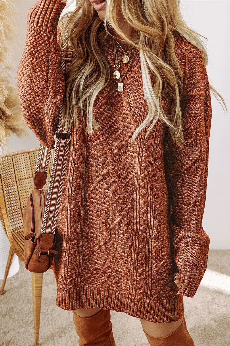 Toronto Twist Coffee Cable Knit Sweater Dress