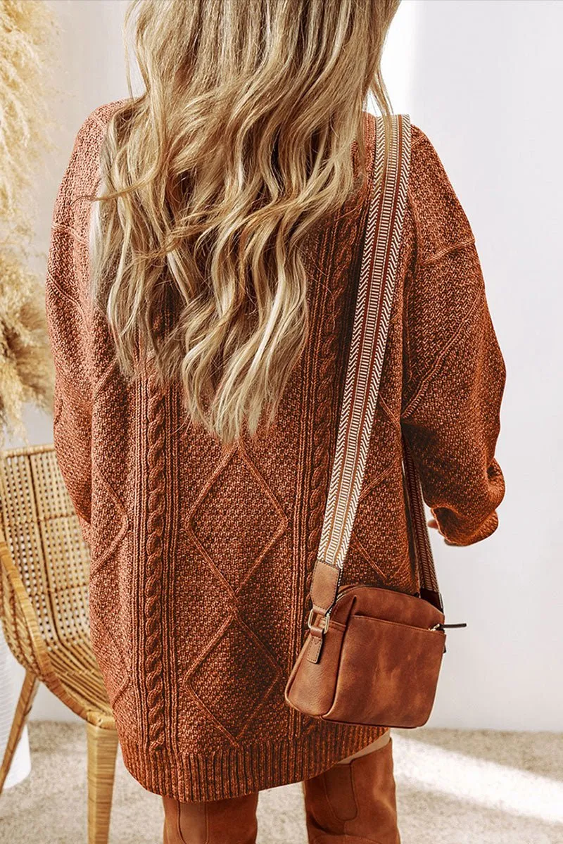 Toronto Twist Coffee Cable Knit Sweater Dress