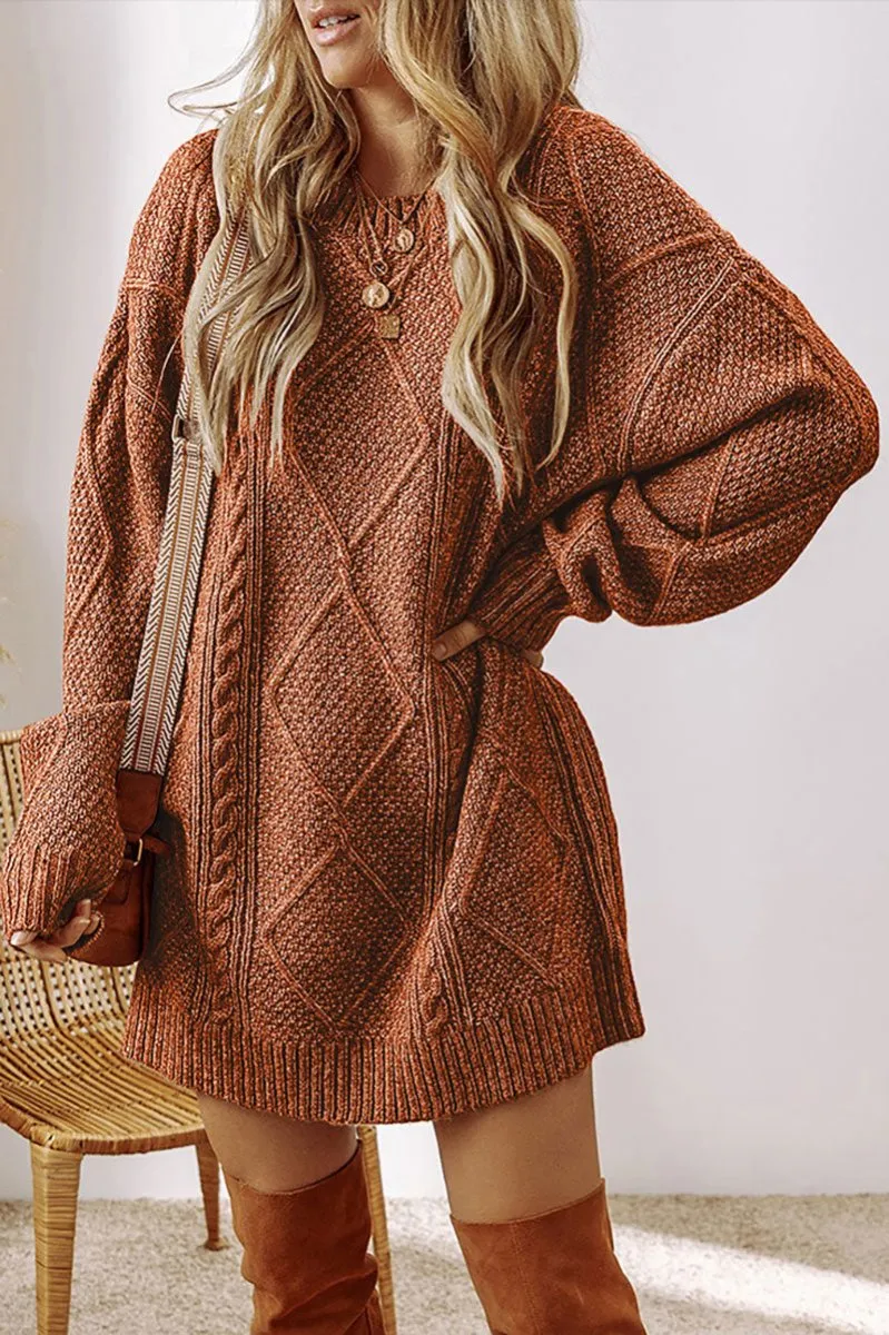 Toronto Twist Coffee Cable Knit Sweater Dress